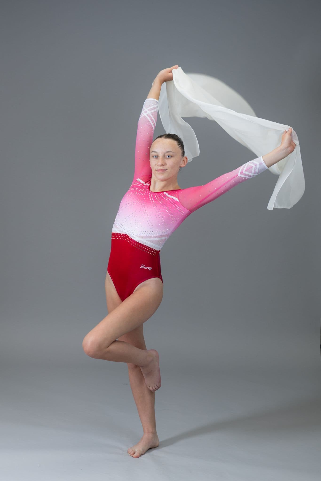 Aquamarine Leotard Cherry Pink & White