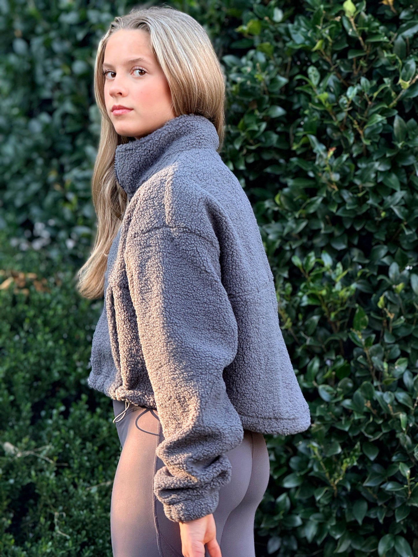 Fleece Cropped Jacket Grey