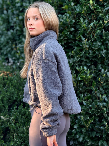 Fleece Cropped Jacket Grey