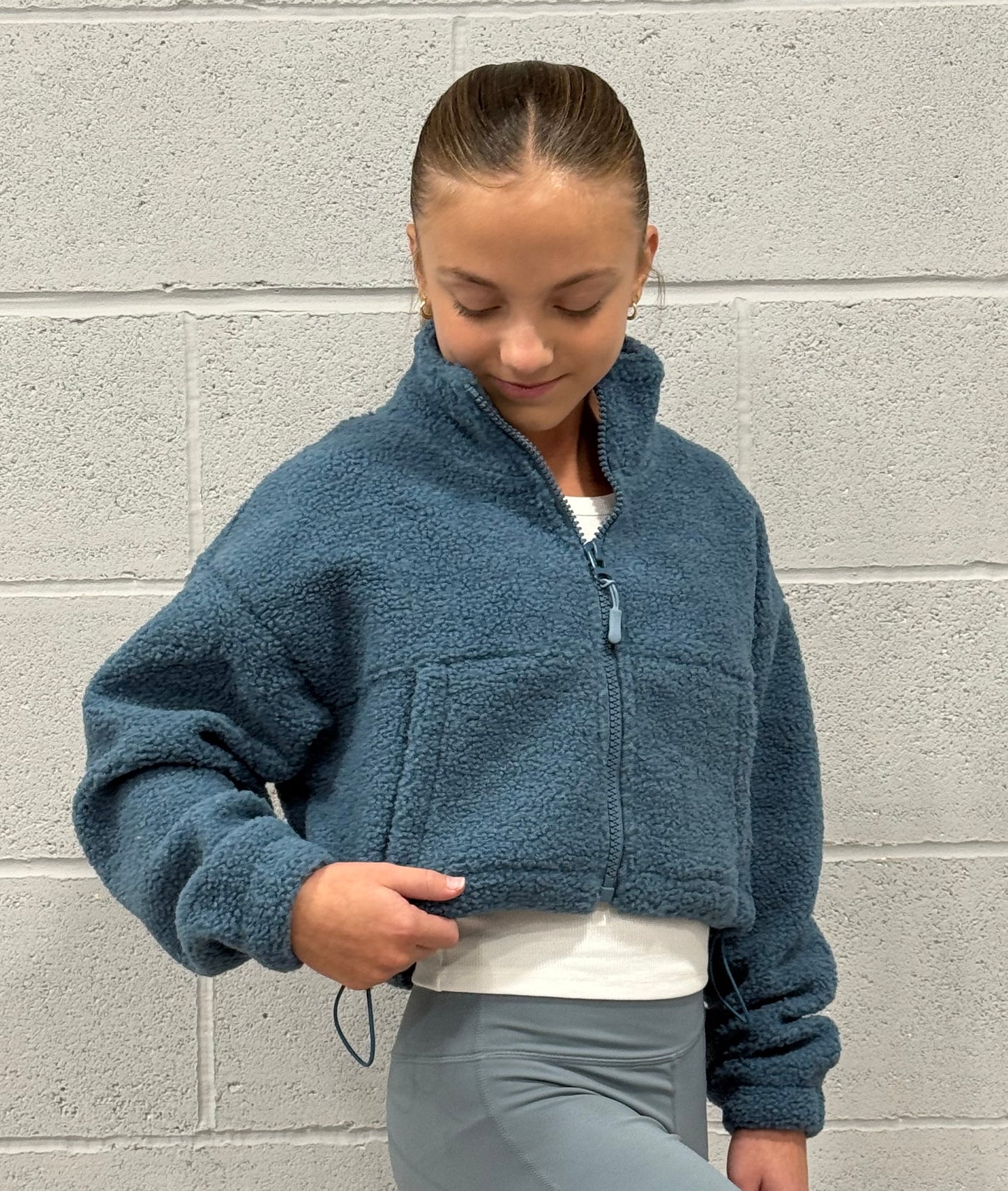 Fleece Cropped Jacket Blue