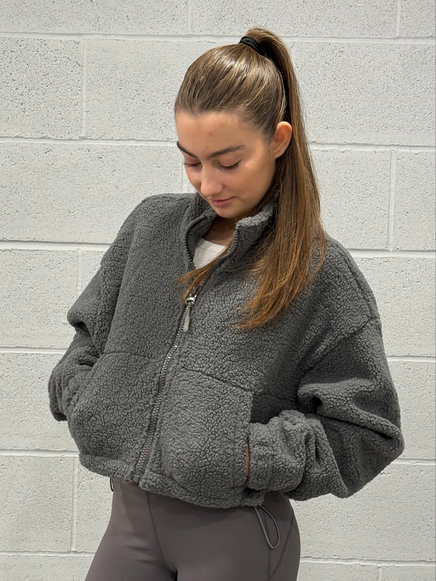 Fleece Cropped Jacket Grey