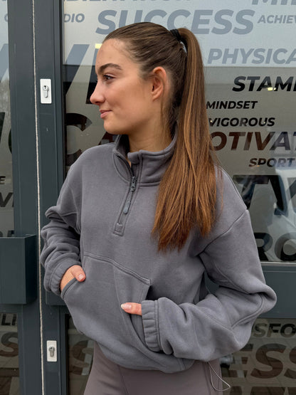 Soft Grey Zip-Up Sweater