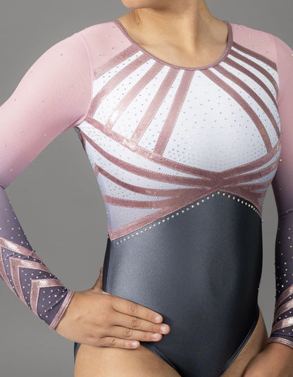 Chloe Leotard Grey & Baby Pink
