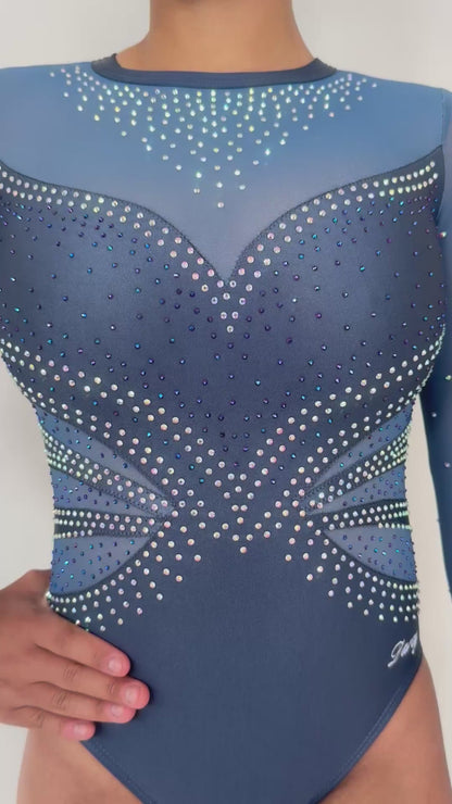 Devine Leotard Steel Blue Satin Lycra