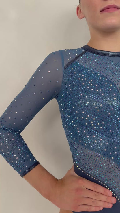 Opulent Leotard Steel Blue Satin Lycra