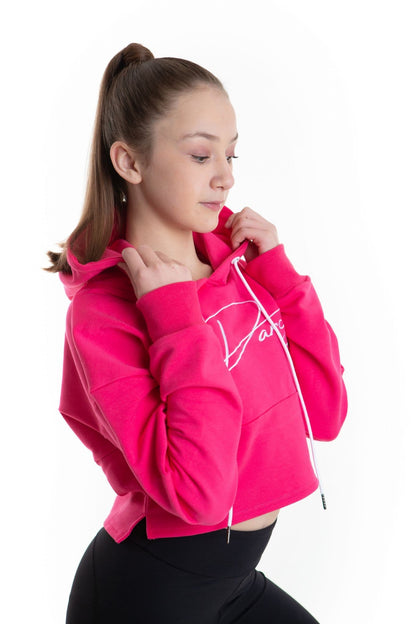 Script Crop Hoodie  - HOT PINK