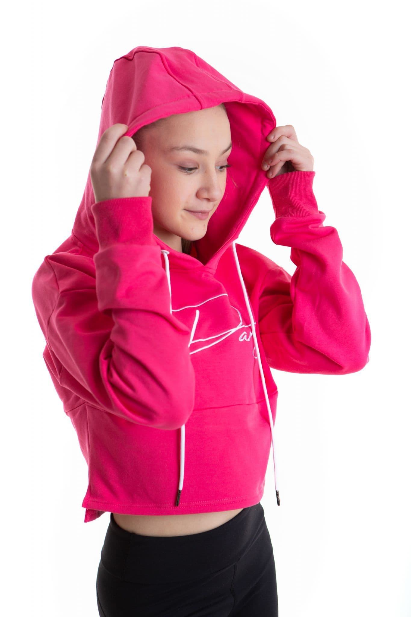 Script Crop Hoodie  - HOT PINK