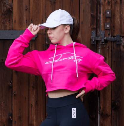 Script Crop Hoodie  - HOT PINK